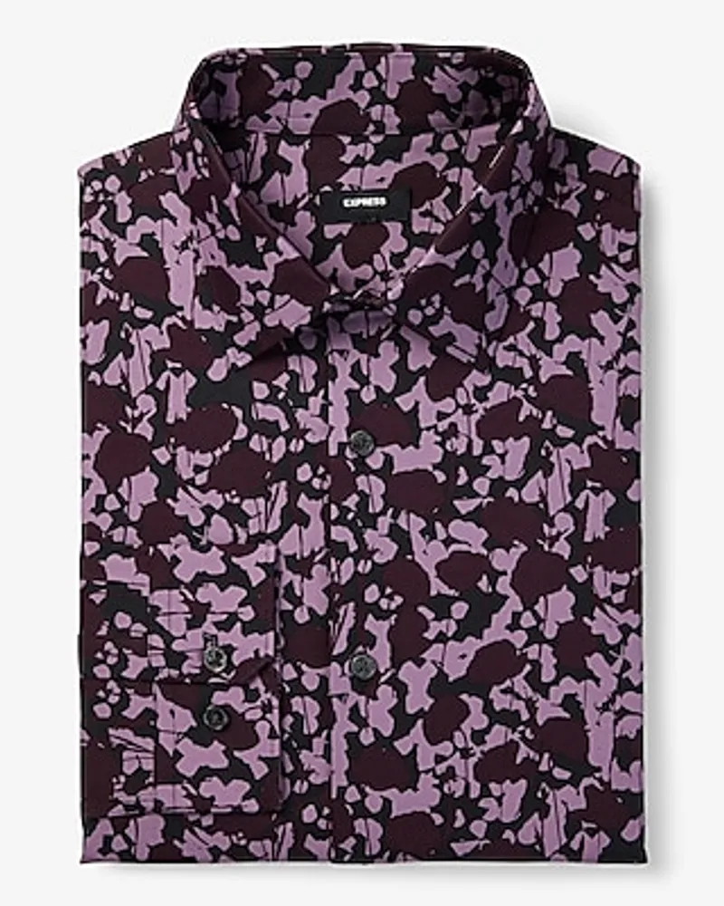 Slim Abstract Floral 1Mx Dress Shirt Purple Men's M