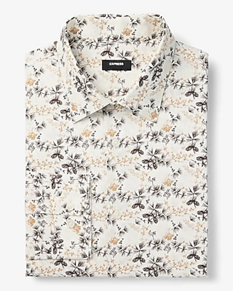 Slim Pine Floral Stretch 1Mx Dress Shirt Neutral Men's S