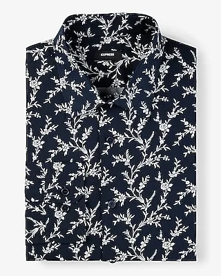 Slim Floral Stretch 1Mx Dress Shirt Blue Men's M Tall