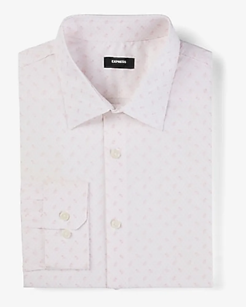 Slim Leaf Dot Print Stretch 1Mx Dress Shirt Pink Men's L Tall