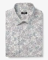 Slim Mini Plant Print Stretch 1Mx Dress Shirt White Men's L