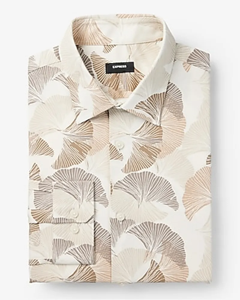 Slim Abstract Leaf Print Stretch 1Mx Dress Shirt