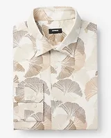 Slim Abstract Leaf Print Stretch 1Mx Dress Shirt White Men's M Tall