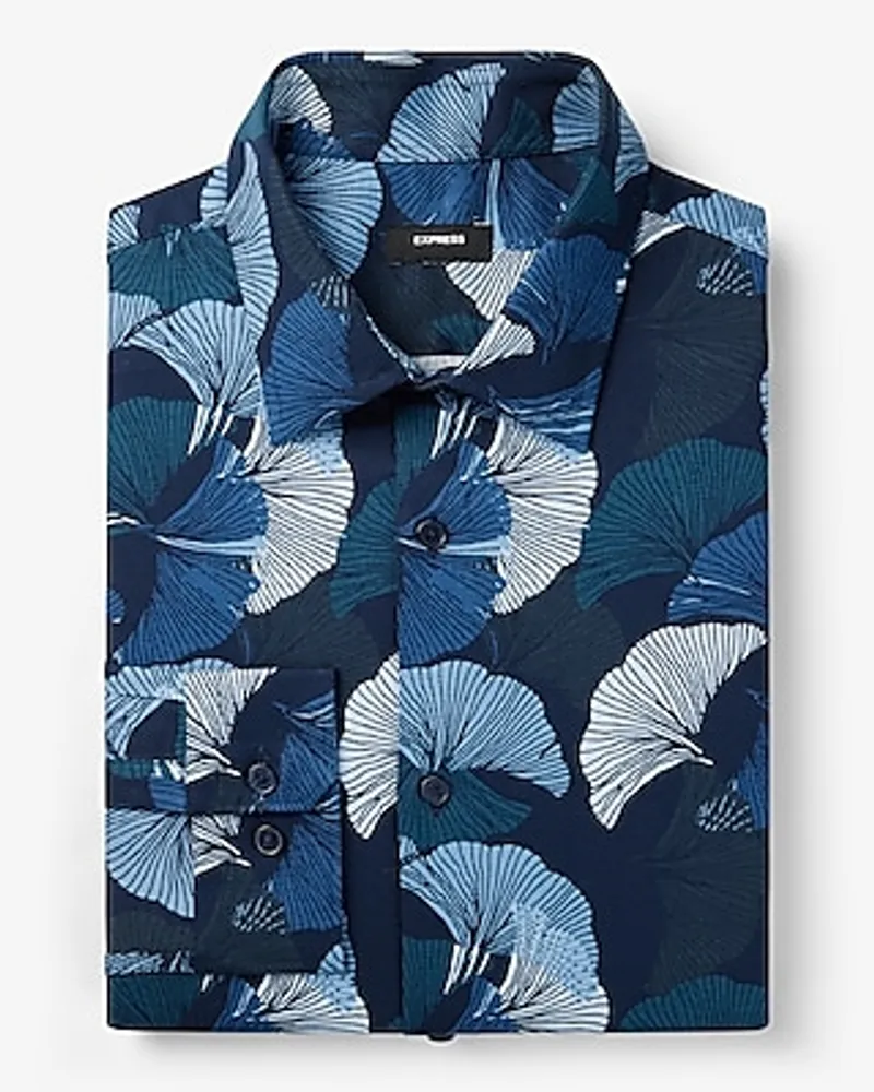 Slim Abstract Leaf Print Stretch 1Mx Dress Shirt Men's