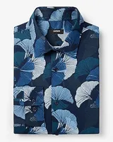 Slim Abstract Leaf Print Stretch 1Mx Dress Shirt Men's XS