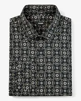 Slim Printed Floral Stretch 1Mx Dress Shirt Black Men's Tall