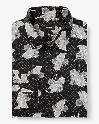 Slim Dot Floral Stretch 1Mx Dress Shirt Black Men's XL