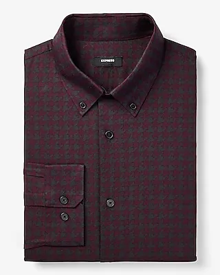 Classic Houndstooth Stretch 1Mx Dress Shirt Red Men's Tall