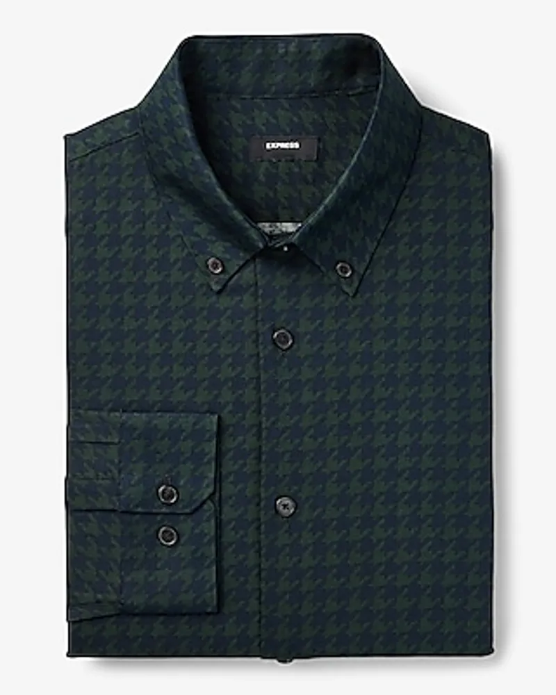 Classic Houndstooth Stretch 1Mx Dress Shirt Green Men's S