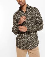 Classic Floral Print Stretch 1Mx Dress Shirt Black Men's