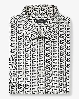 Big & Tall Extra Slim Geo Print Stretch 1Mx Dress Shirt White Men's XXL