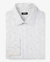 Big & Tall Extra Slim Paisley Herringbone Stretch 1Mx Dress Shirt White Men's XXL