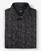 Extra Slim Paisley Herringbone Stretch 1Mx Dress Shirt Black Men's XL