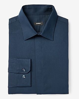 Slim Textured Stripe Stretch 1Mx Dress Shirt Blue Men's XS