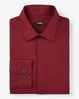 Big & Tall Extra Slim Covered Placket Herringbone Stretch 1Mx Dress Shirt Red Men's XXL