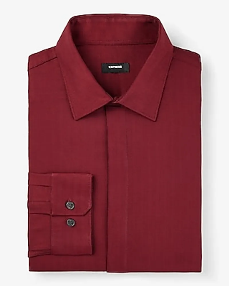 Classic Covered Placket Herringbone Stretch 1Mx Dress Shirt