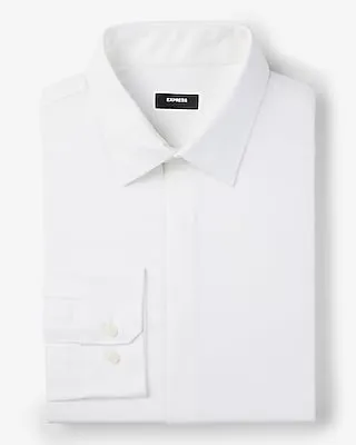 Slim Solid Herringbone Stretch 1Mx Dress Shirt White Men's L Tall