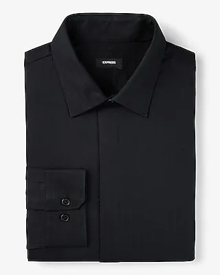 Slim Solid Herringbone Stretch 1Mx Dress Shirt Black Men's S