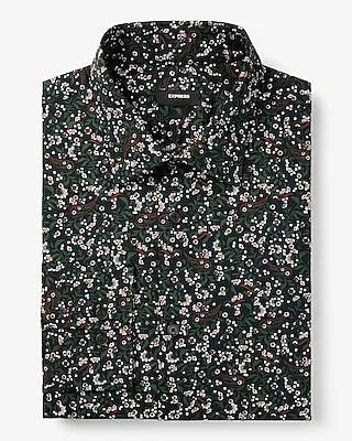 Slim Floral Paisley Stretch 1Mx Dress Shirt Green Men's XS