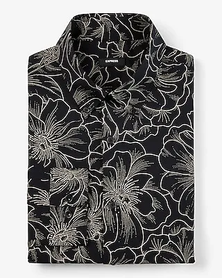 Slim Dot Floral Print Stretch 1Mx Dress Shirt Black Men's XS