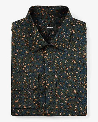 Slim Mixed Floral Stretch 1Mx Dress Shirt Green Men's S