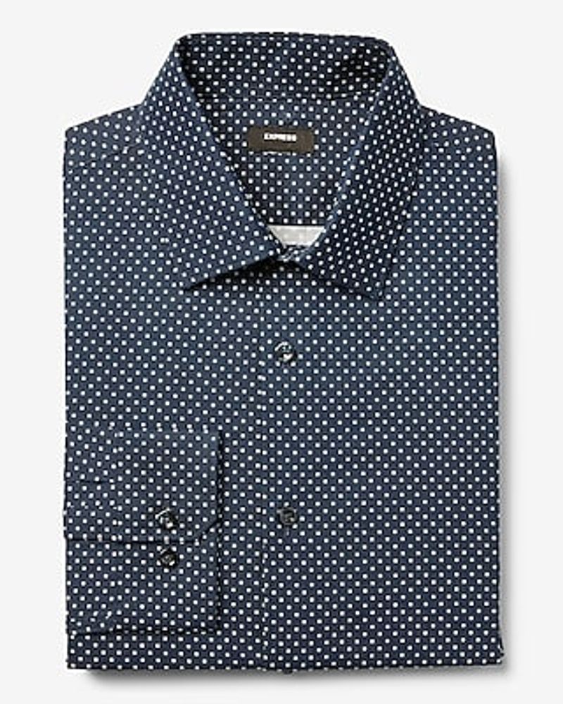 Extra Slim Mini Square Print Stretch 1Mx Dress Shirt Blue Men's XS