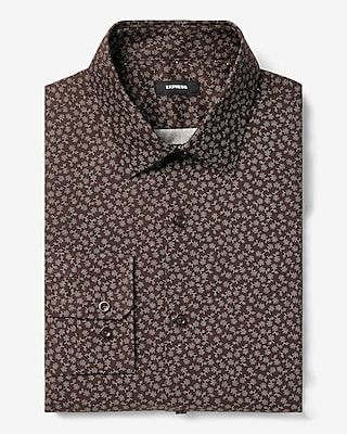 Extra Slim Floral Dot Print Stretch 1Mx Dress Shirt Brown Men's XS