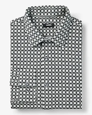 Slim Layered Geometric Print Stretch 1Mx Dress Shirt Black Men's XS