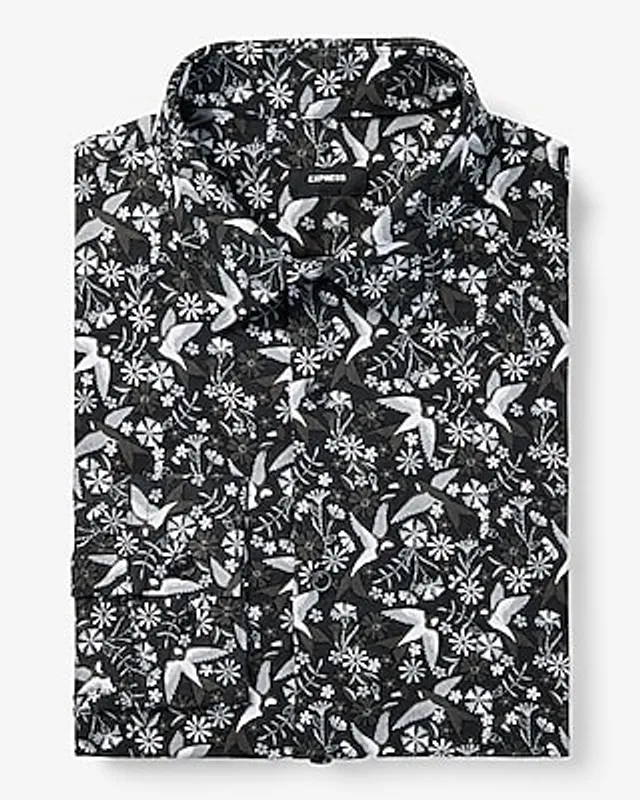 Express Slim Layered Bird Print Stretch 1Mx Dress Shirt Black Men's Tall | Connecticut Post Mall Express Slim Layered Bird Print Stretch 1Mx Dress Shirt Black Men's Tall | Connecticut Post Mall