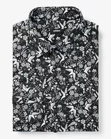 Big & Tall Slim Layered Bird Print Stretch 1Mx Dress Shirt Black Men's XXL