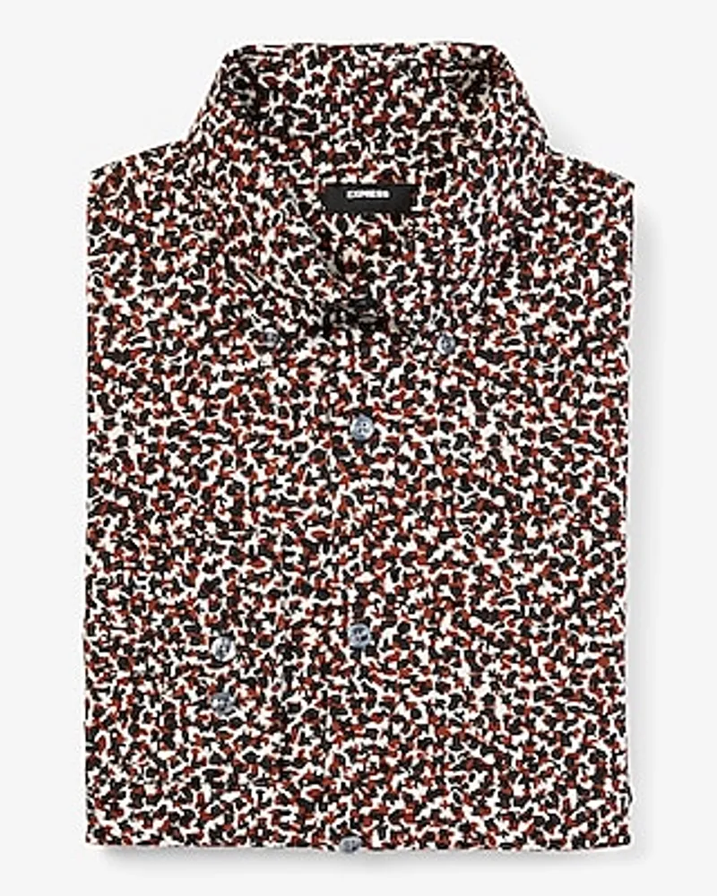 Slim Mini Abstract Print Stretch 1Mx Dress Shirt Brown Men's