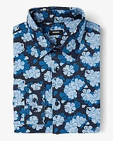 Slim Floral Stretch Modern Tech 1Mx Dress Shirt Blue Men's Tall