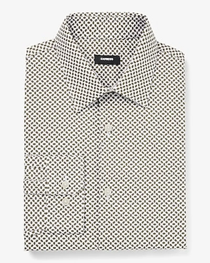 Classic Mini Geo Print Stretch 1Mx Dress Shirt White Men's