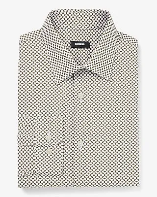 Classic Mini Geo Print Stretch 1Mx Dress Shirt White Men's M Tall