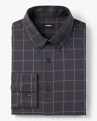 Classic Plaid Flannel 1Mx Dress Shirt Gray Men's M