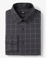 Classic Plaid Flannel 1Mx Dress Shirt Gray Men's M