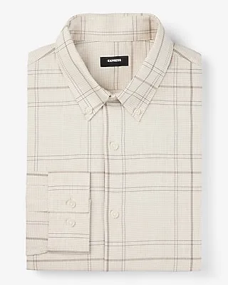 Extra Slim Houndstooth Plaid Flannel 1Mx Dress Shirt Neutral Men's XL