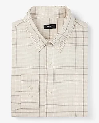 Classic Houndstooth Plaid Flannel 1Mx Dress Shirt Neutral Men's XS