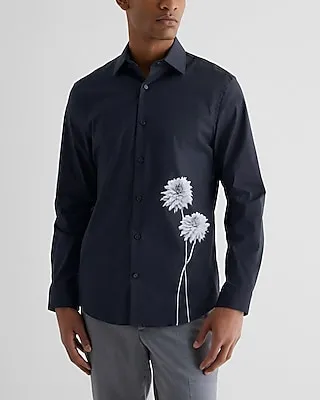 Floral Graphic Stretch 1Mx Dress Shirt Blue Men's S