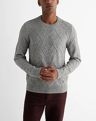 Diamond Cable Knit Crew Neck Sweater Gray Men's XL