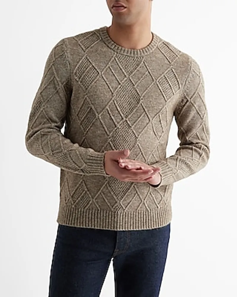 Diamond Cable Knit Crew Neck Sweater