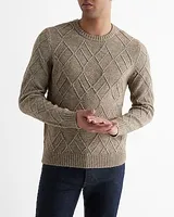 Diamond Cable Knit Crew Neck Sweater Brown Men's XXL Tall