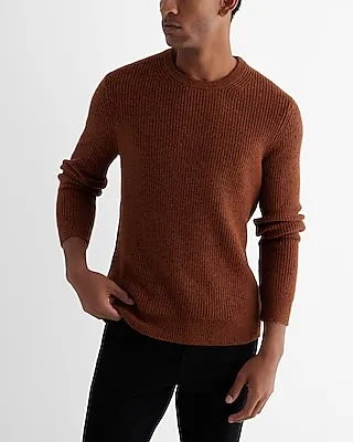Ribbed Wool-Blend Crew Neck Sweater Brown Men's L Tall
