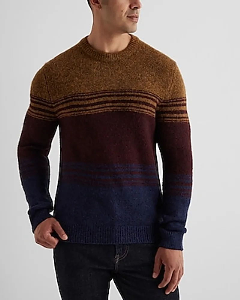 Color Block Striped Crew Neck Sweater Brown Men's S