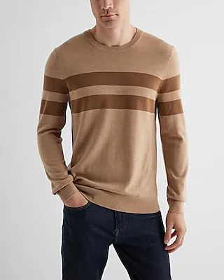 Striped Crew Neck Merino Wool Sweater Neutral Men's L