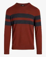 Striped Crew Neck Merino Wool Sweater Brown Men's L