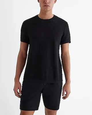 Pointelle Cotton-Blend Short Sleeve Sweater Black Men's XL Tall