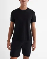 Pointelle Cotton-Blend Short Sleeve Sweater Black Men's Tall