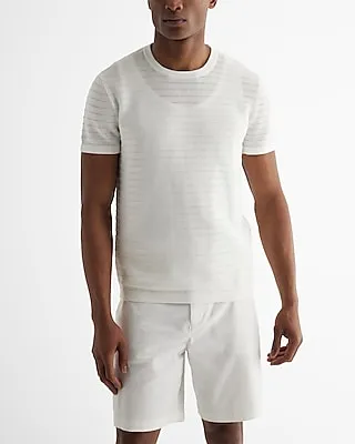 Pointelle Cotton-Blend Short Sleeve Sweater Neutral Men's XL Tall