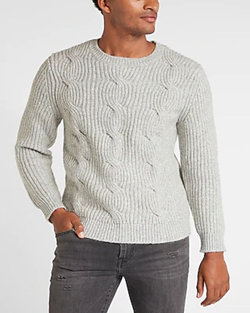 Express Ribbed Cable Knit Sweater Gray 